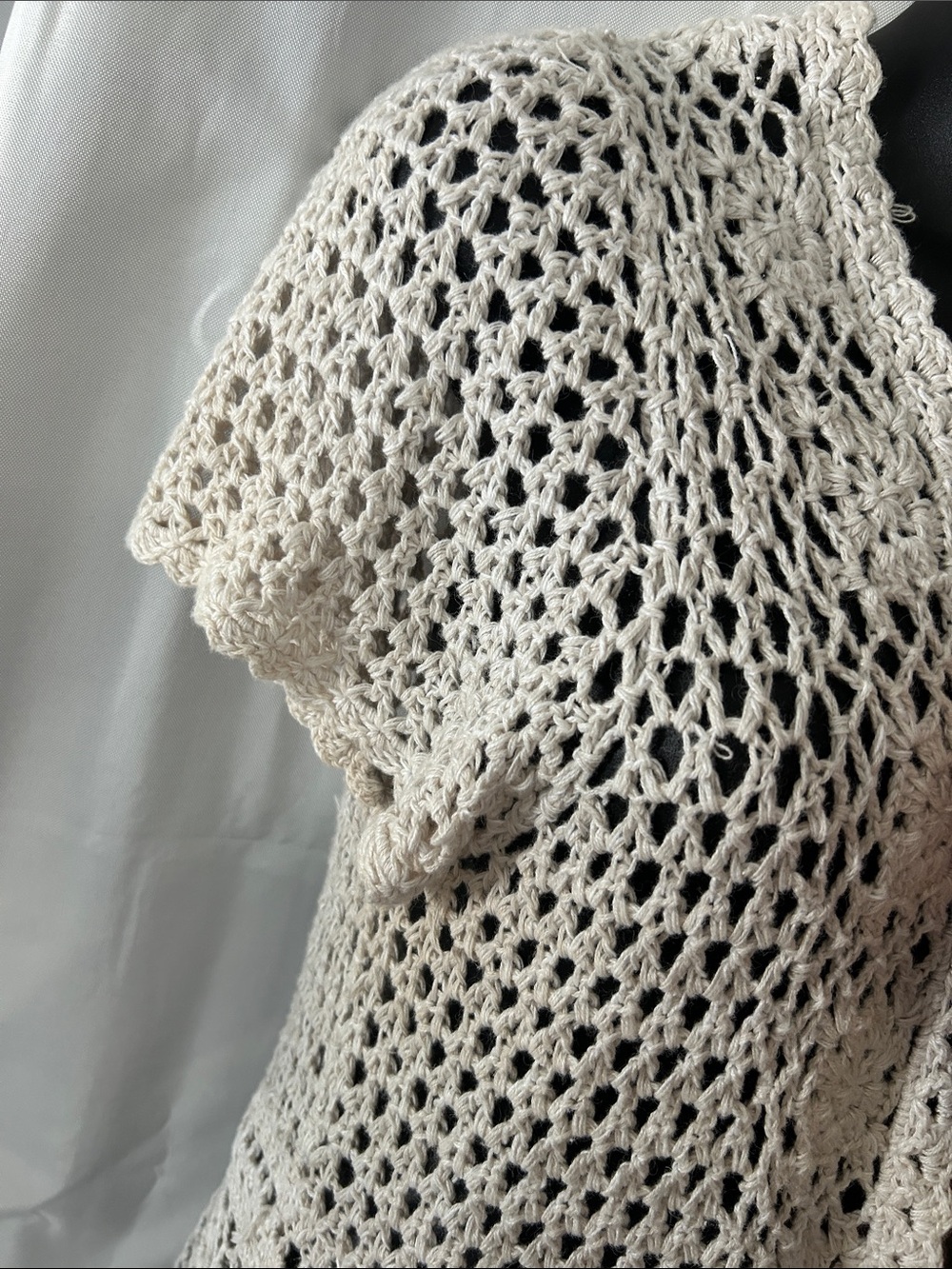 Christopher & Banks Cream Crochet Openwork Short-Sleeve Cardigan Size M - Picture 10 of 11